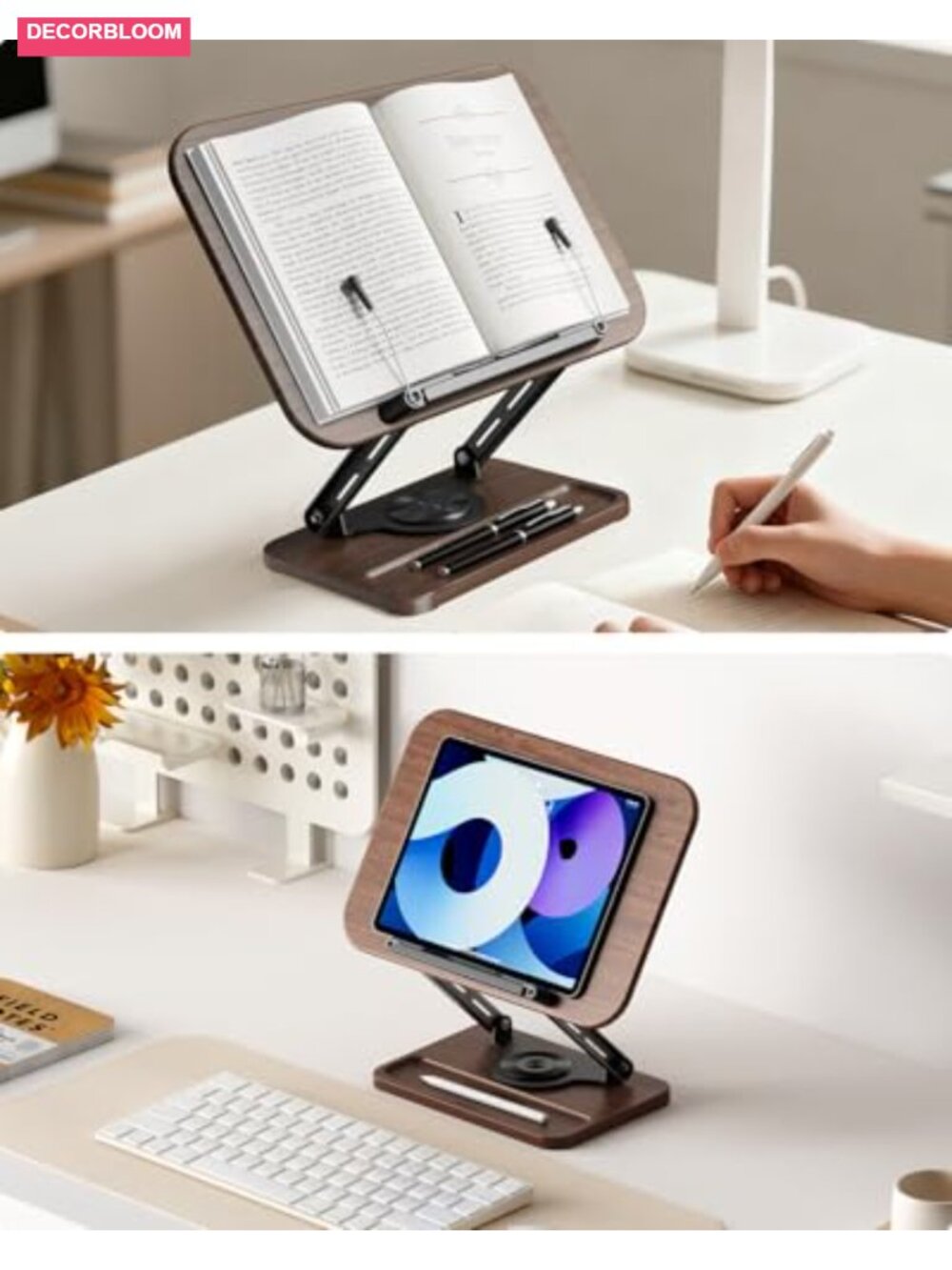 Wooden Adjustable Book Stand 360 Rotation Reading Holder - Picture 2 of 3